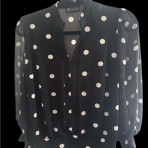 New York & Company Black Long Sleeve Blouse with Mandarin Collar